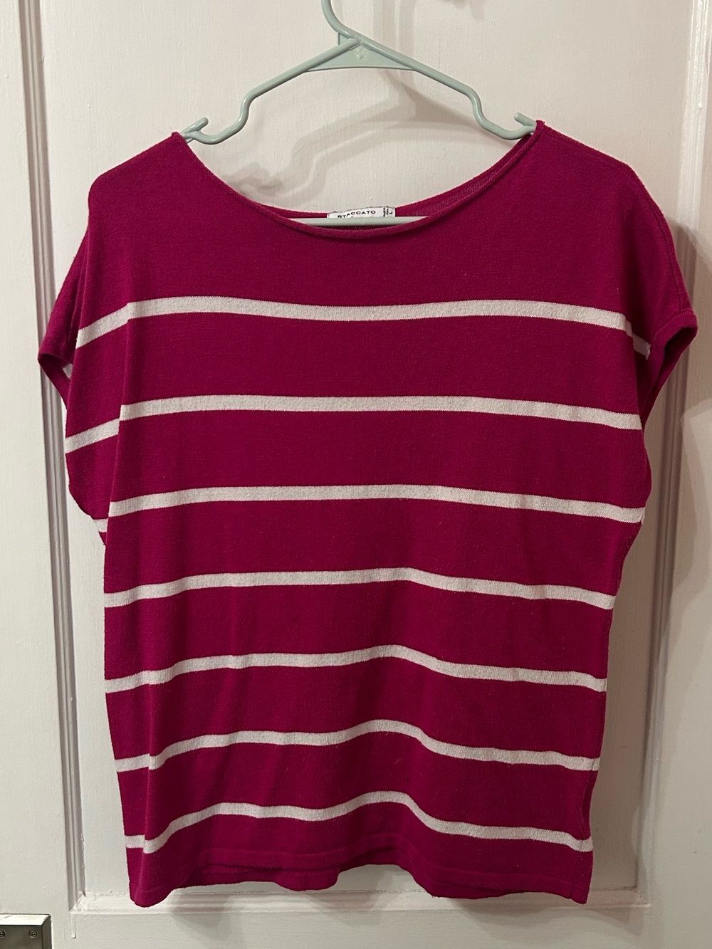 Staccato Fuchsia & Cream Striped Boatneck knit Tee